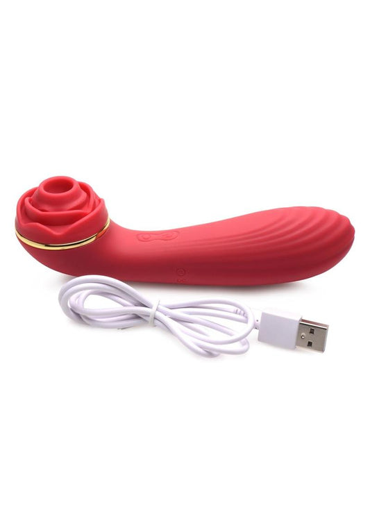Passion Petals 10X Rechargeable Silicone Rose Clitoral Stimulator - Red
